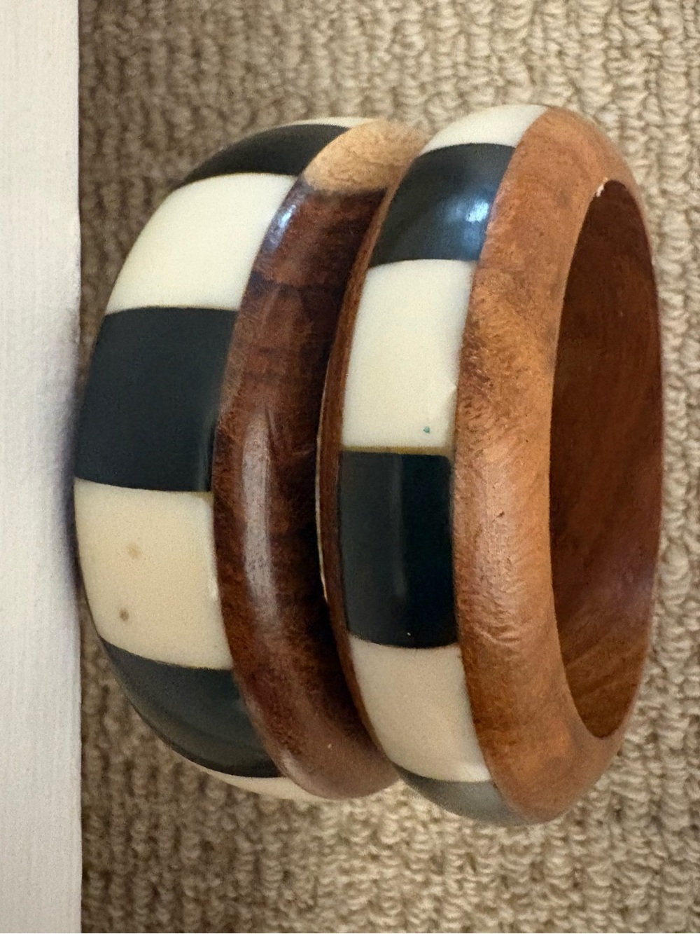 Wood and Inlay Bangle Set — Black and Cream Stripe